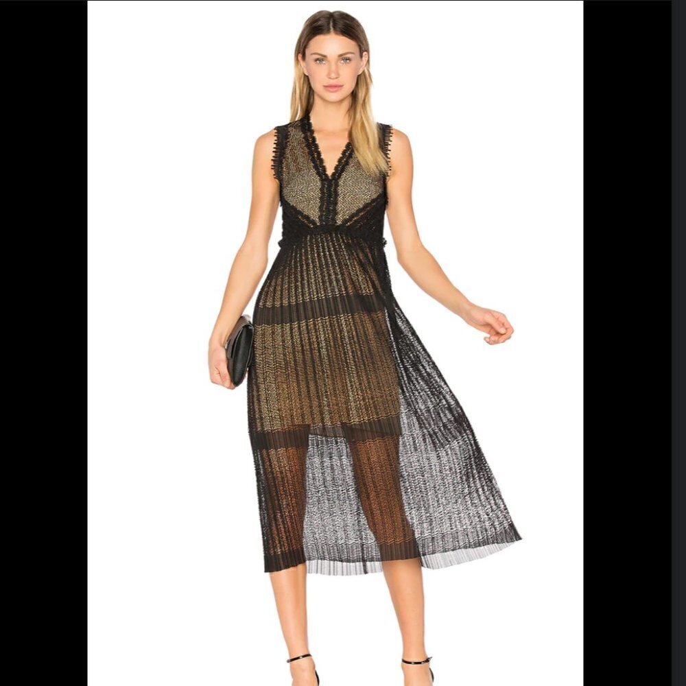 Alexis Bryana black lace sleeveless plisse midi cocktail dress size XS